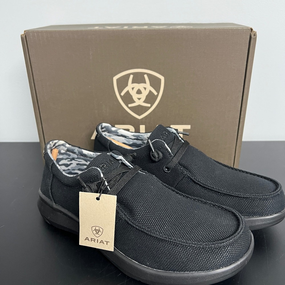 Ariat Hilo Mens Solid Black Canvas Casual Moc Toe Loafers 10053676 Size 8 D New
